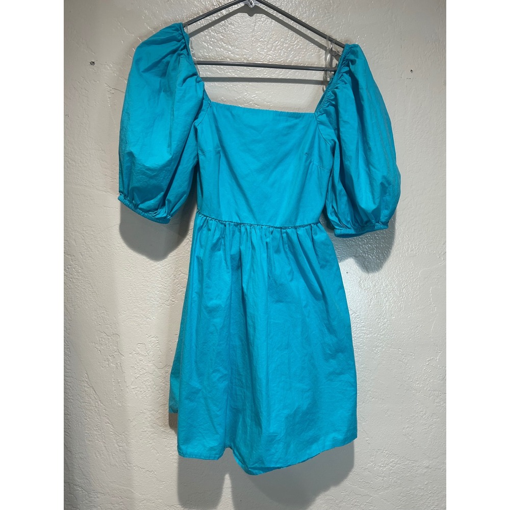 A New Day Womens Blue Cotton Puff Sleeve Cutout Back Mini Dress‎ XS Turquoise